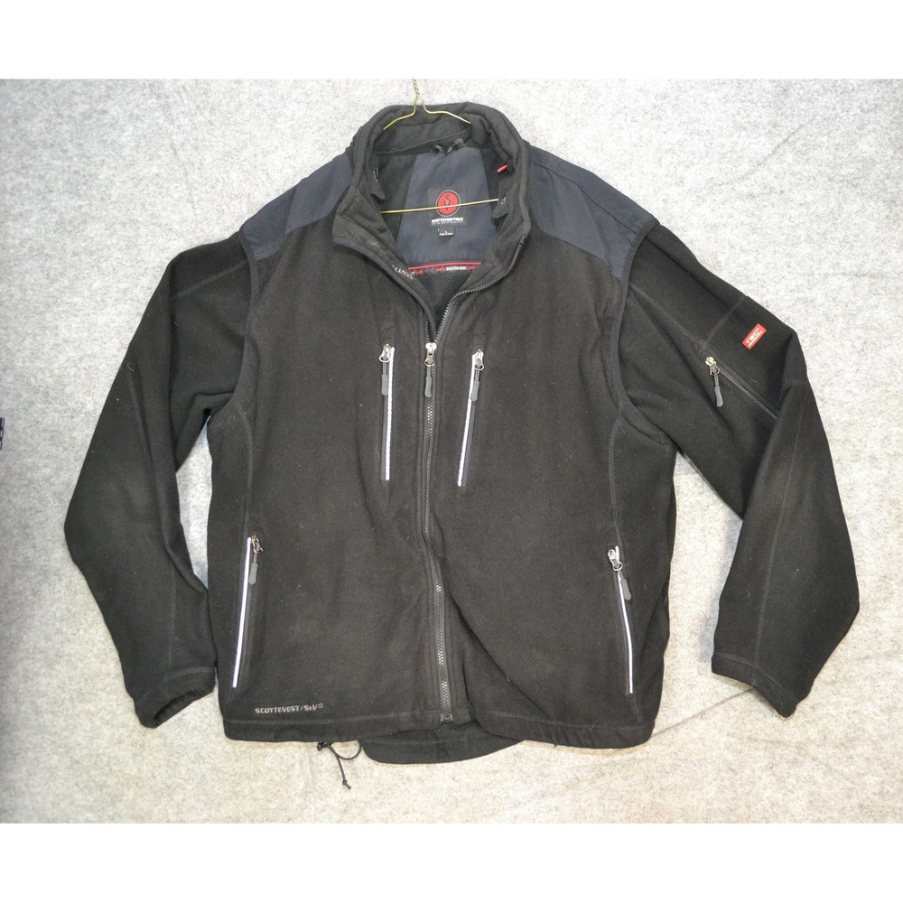 SCOTTeVEST Jacket‎ Mens Large Black Fleece Convertible Vest TEC Travel Pockets